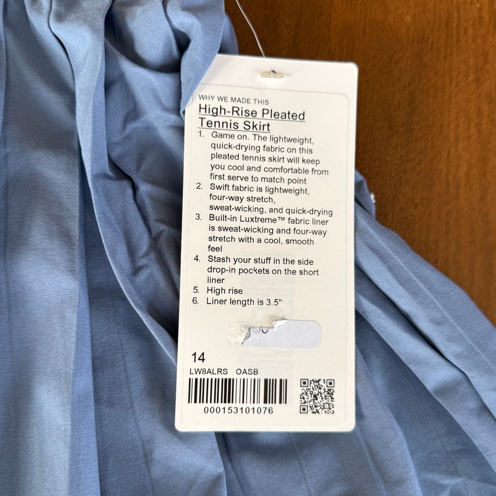 Lululemon Varsity HighRise Pleated Tennis Skirt Oasis Blue Sz 14 Pickleball Golf - Picture 11 of 13
